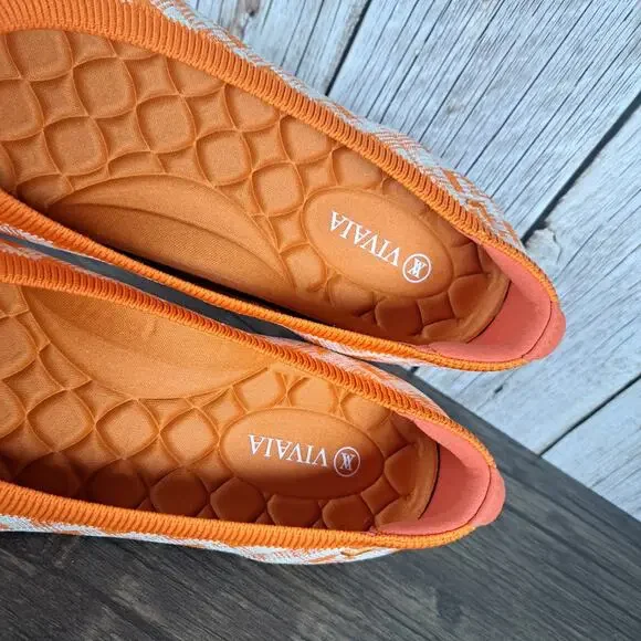 Vivaia Claire Round Toe Ballet Flats Women’s Sz 10.5 EU42 Citrus Orange Gingham - Picture 7 of 8